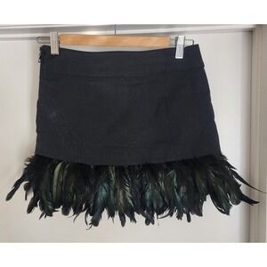 VTG Twelve by Twelve LA Black Feather Mini Skirt S Iridescent Y2K Night Luxe